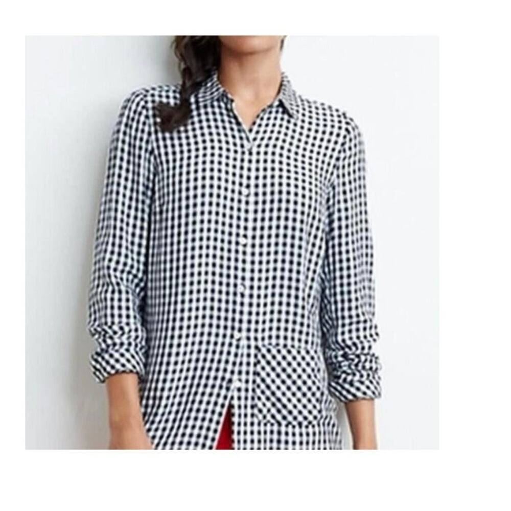 J. Jill Plaid Black & White Button‎ down Women’s Top Front pocket Size Large